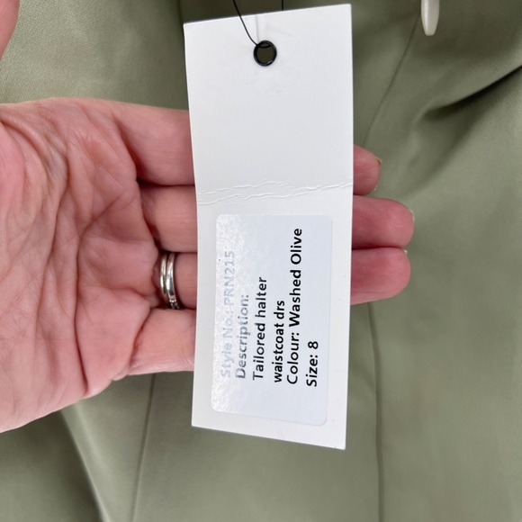 RARE LONDON TAILORED HALTERED GOLD BUTTON VEST DETAIL MINI DRESS IN OLIVE GREEN - Picture 6 of 10